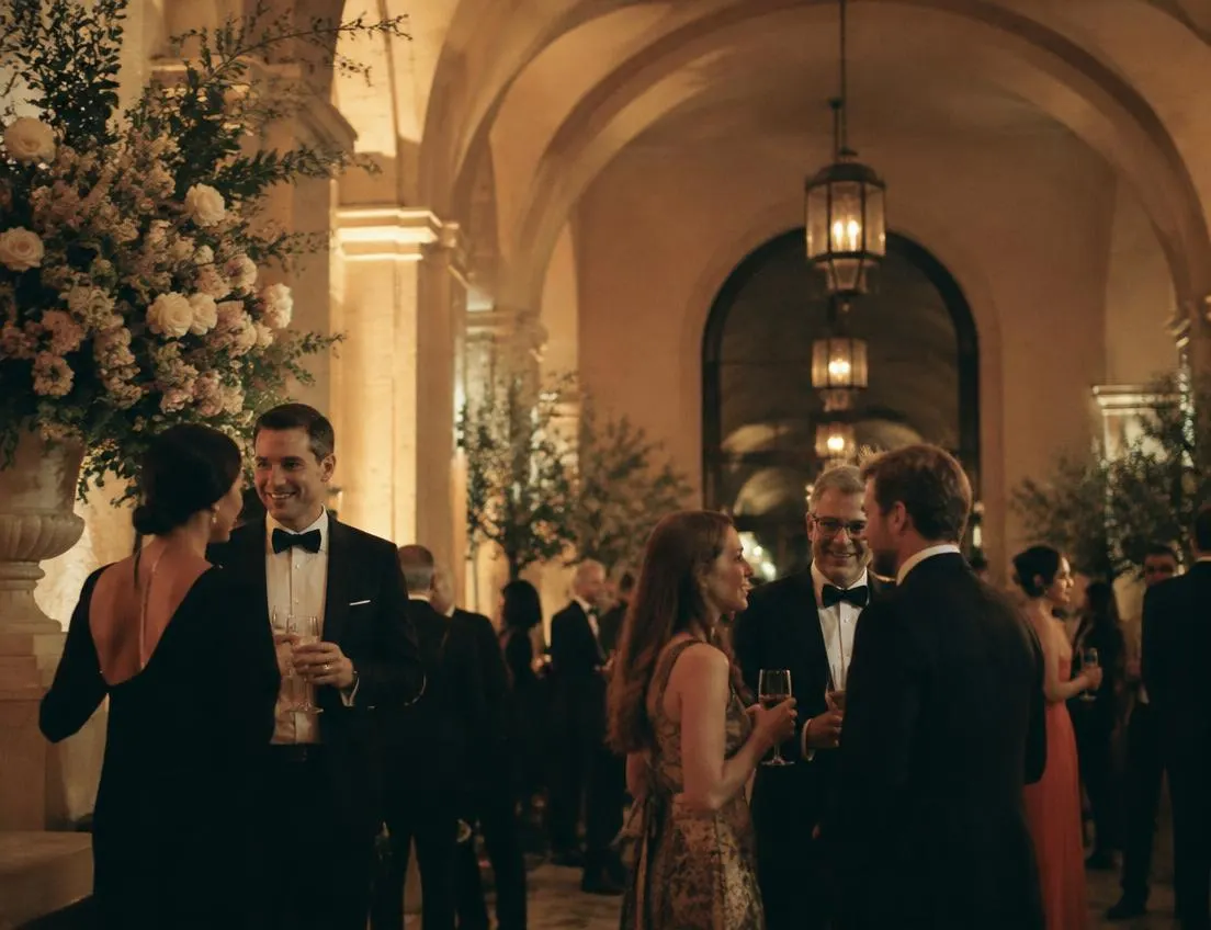 Guests mingling at an elegant corporate evening event