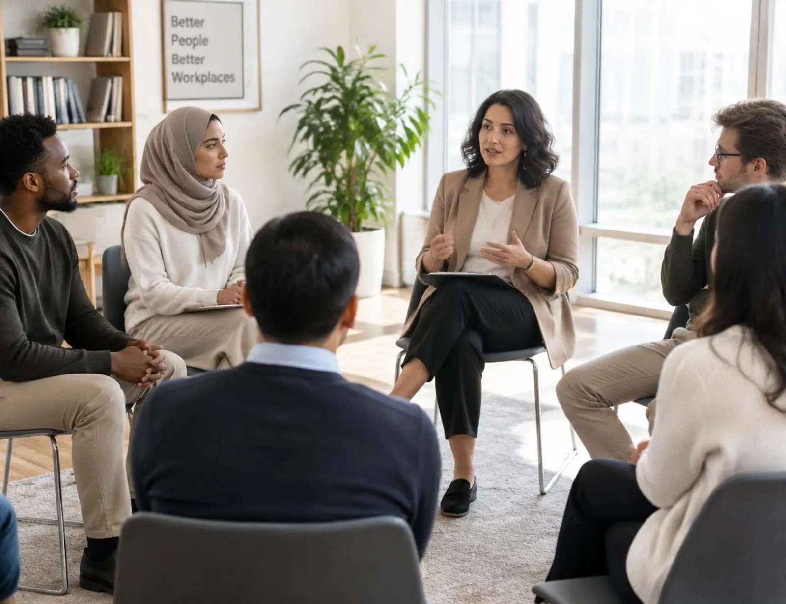 Facilitator leading a warm conversation with a small team