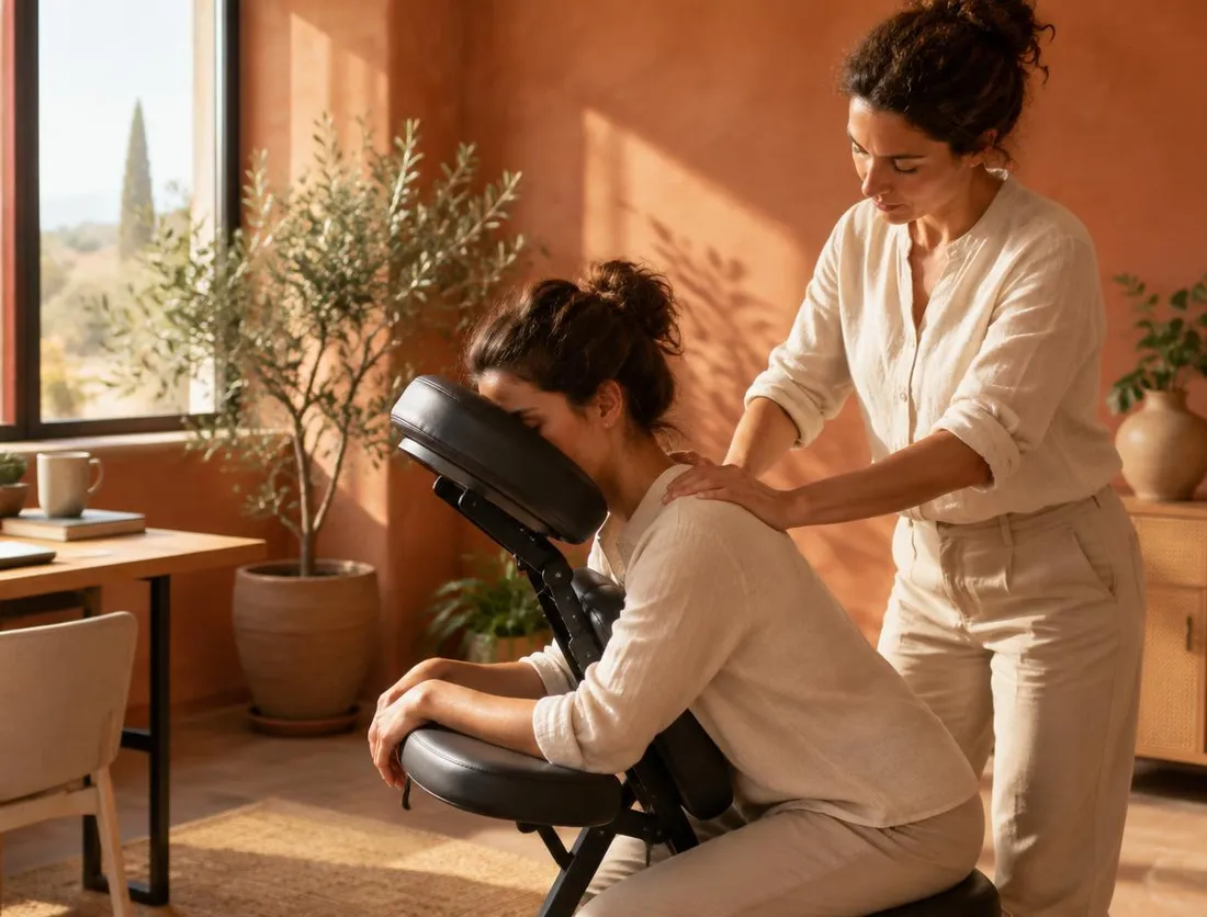 Employee receiving an on-site chair massage at the office
